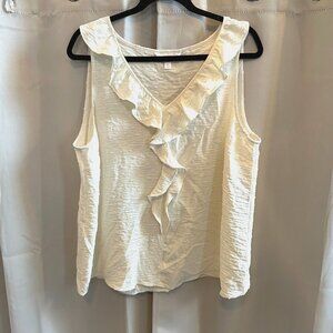 Lauren Conrad Top Womens XL Cream‎ Ruffle Flounce Neck Swiss Dot Coquette 17519